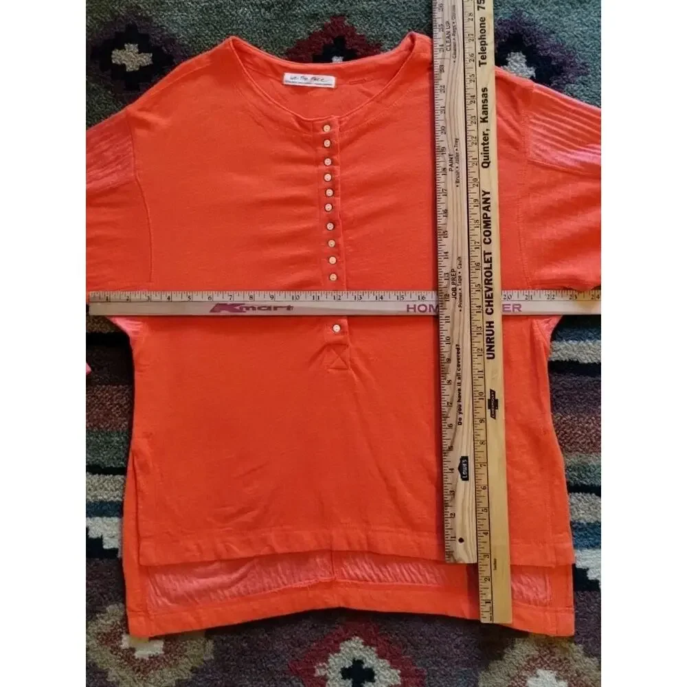 We The Free Back At It Oversize Linen Blend Henley Thick Pullover Orange Top XS